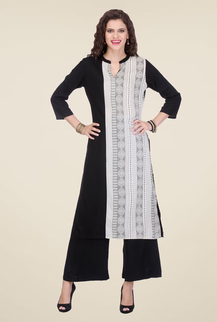 Varanga Black Printed Kurta With Palazzo Varanga Black Printed Kurta With Palazzo