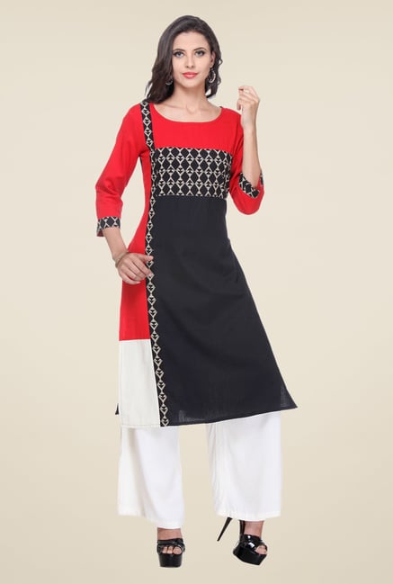 Varanga Black & White Printed Kurta With Palazzo Varanga Black & White Printed Kurta With Palazzo