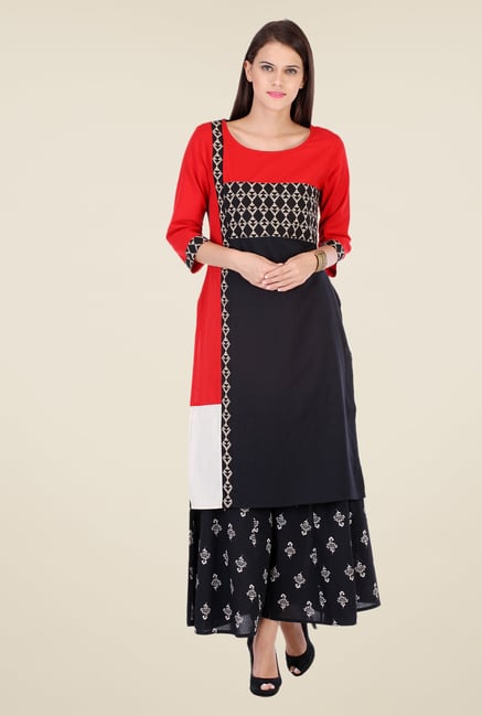 Varanga Black Printed Kurta With Palazzo Varanga Black Printed Kurta With Palazzo