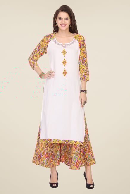 Varanga White Printed Kurta With Palazzo Varanga White Printed Kurta With Palazzo
