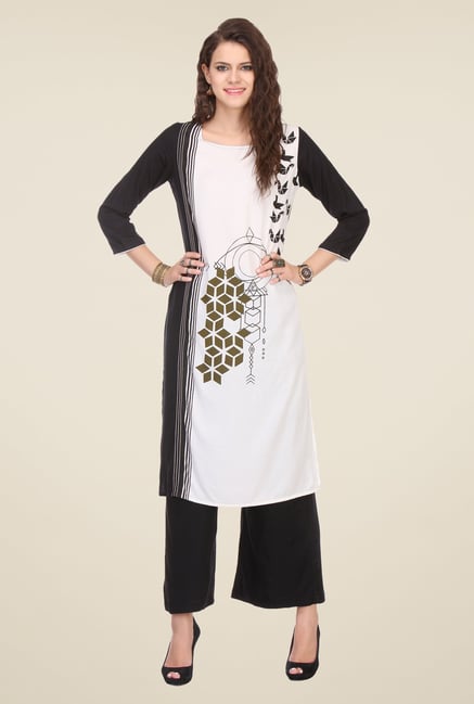 Varanga White & Black Printed Kurta With Palazzo Varanga White & Black Printed Kurta With Palazzo