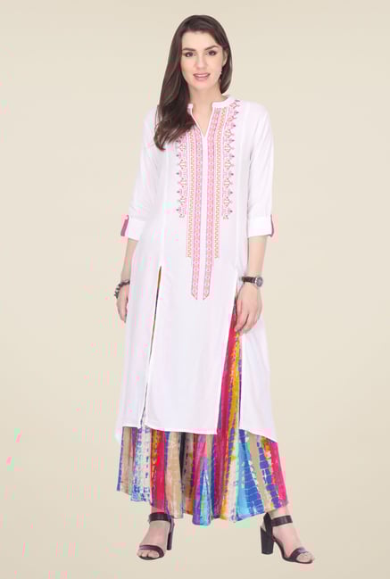 Varanga White Embroidered Kurta With Palazzo Varanga White Embroidered Kurta With Palazzo