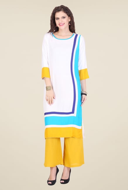 Varanga White & Yellow Solid Kurta With Palazzo Varanga White & Yellow Solid Kurta With Palazzo