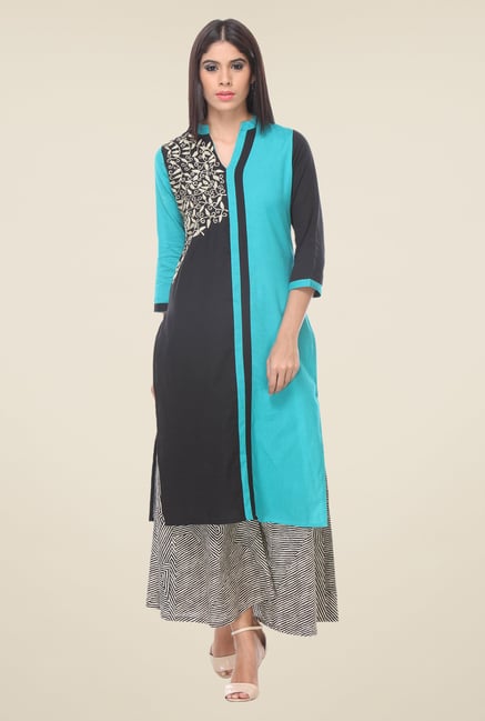 Varanga Blue & Black Embroidered Kurta With Palazzo Varanga Blue & Black Embroidered Kurta With Palazzo
