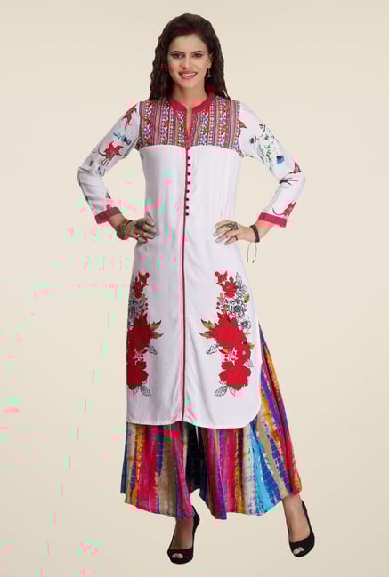 Varanga White Floral Print Kurta With Palazzo Varanga White Floral Print Kurta With Palazzo
