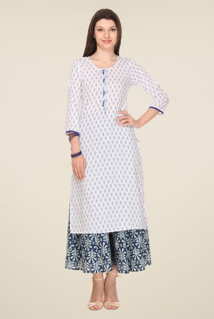 Varanga White & Blue Printed Kurta With Palazzo Varanga White & Blue Printed Kurta With Palazzo