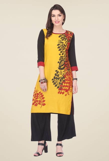 Varanga Yellow & Black Printed Kurta With Palazzo Varanga Yellow & Black Printed Kurta With Palazzo