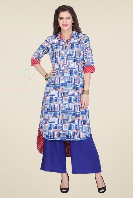 Varanga Blue Printed Kurta With Palazzo Varanga Blue Printed Kurta With Palazzo