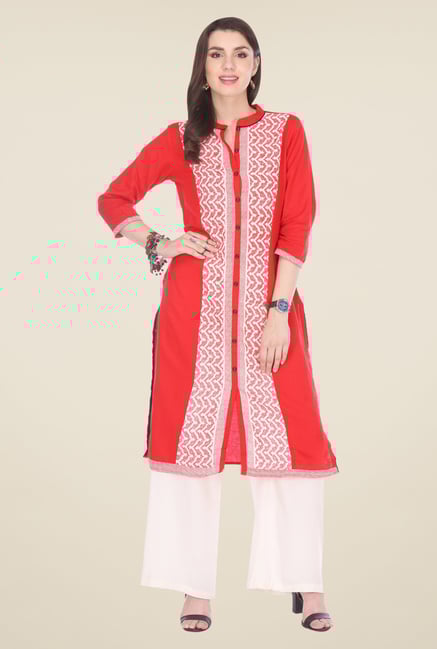 Varanga Red & White Printed Kurta With Palazzo Varanga Red & White Printed Kurta With Palazzo