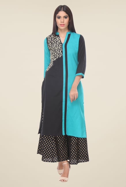 Varanga Blue & Black Embroidered Kurta With Palazzo Varanga Blue & Black Embroidered Kurta With Palazzo