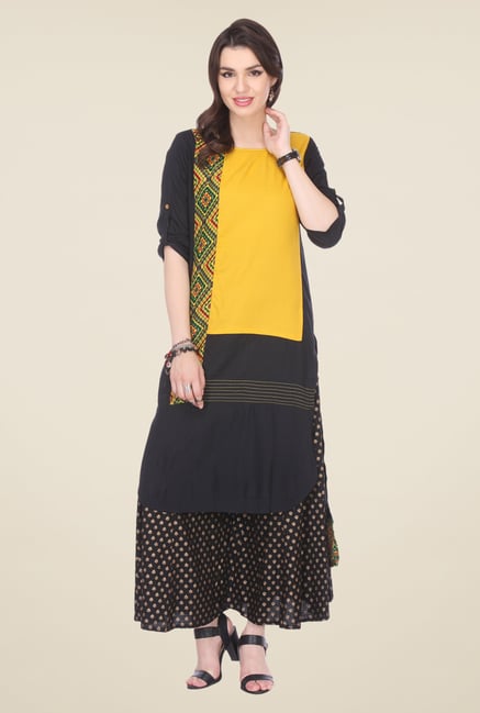 Varanga Yellow & Black Printed Kurta With Palazzo Varanga Yellow & Black Printed Kurta With Palazzo