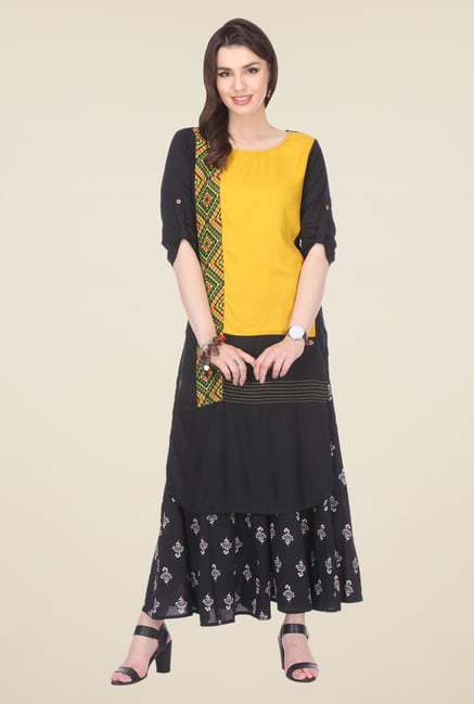 Varanga Yellow & Black Printed Kurta With Palazzo Varanga Yellow & Black Printed Kurta With Palazzo