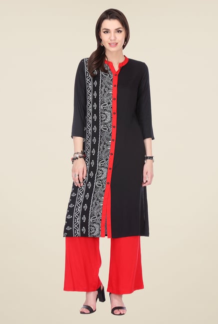 Varanga Black & Red Printed Kurta With Palazzo Varanga Black & Red Printed Kurta With Palazzo