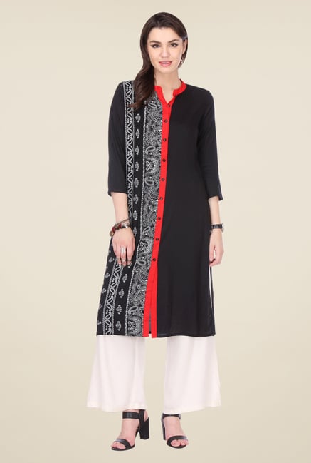 Varanga Black & White Printed Kurta With Palazzo Varanga Black & White Printed Kurta With Palazzo
