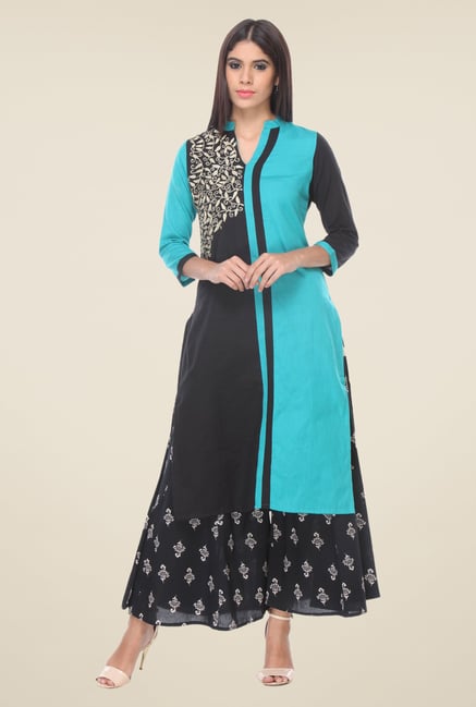 Varanga Blue & Black Embroidered Kurta With Palazzo Varanga Blue & Black Embroidered Kurta With Palazzo