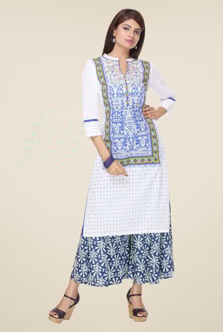 Varanga White & Blue Printed Kurta With Palazzo Varanga White & Blue Printed Kurta With Palazzo