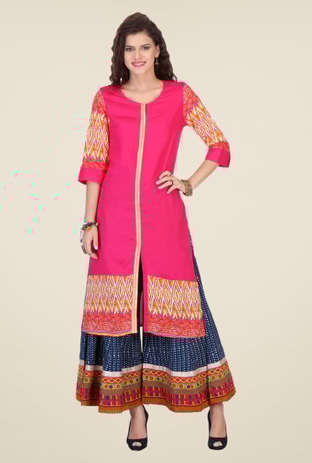 Varanga Pink & Navy Printed Kurta With Palazzo Varanga Pink & Navy Printed Kurta With Palazzo