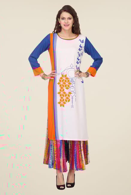Varanga White Printed Kurta With Palazzo Varanga White Printed Kurta With Palazzo