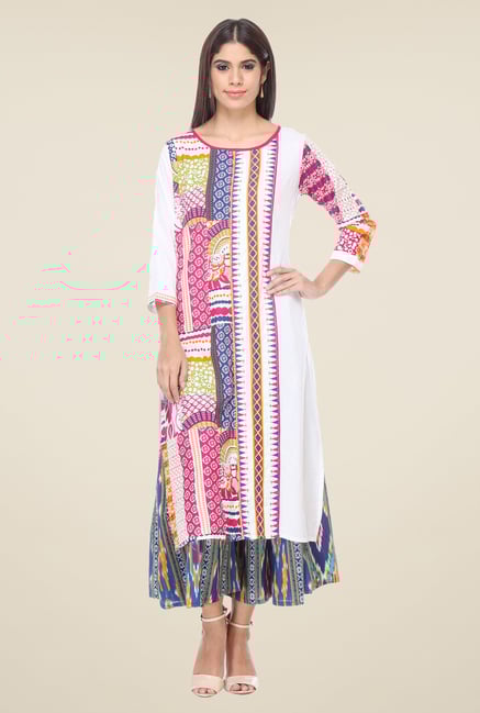 Varanga White & Blue Printed Kurta With Palazzo Varanga White & Blue Printed Kurta With Palazzo