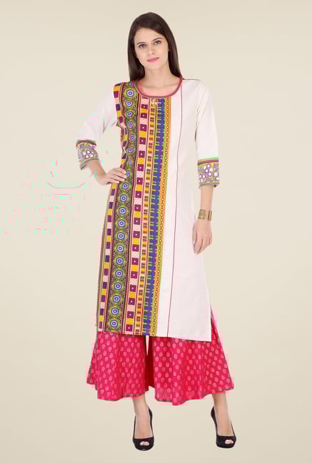 Varanga White Embroidered Kurta With Palazzo Varanga White Embroidered Kurta With Palazzo