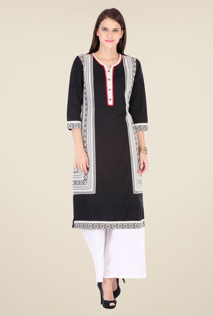 Varanga Black & White Embroidered Kurta With Palazzo Varanga Black & White Embroidered Kurta With Palazzo