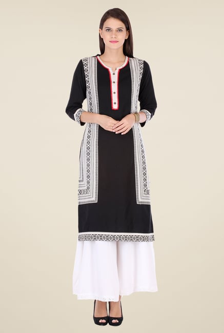 Varanga Black & White Embroidered Kurta With Palazzo Varanga Black & White Embroidered Kurta With Palazzo
