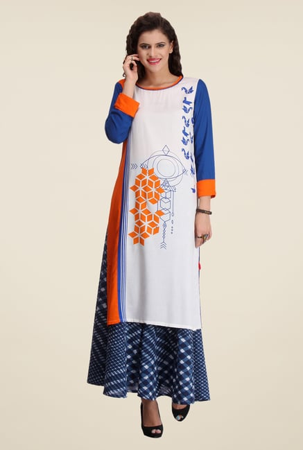 Varanga White & Navy Printed Kurta With Palazzo Varanga White & Navy Printed Kurta With Palazzo