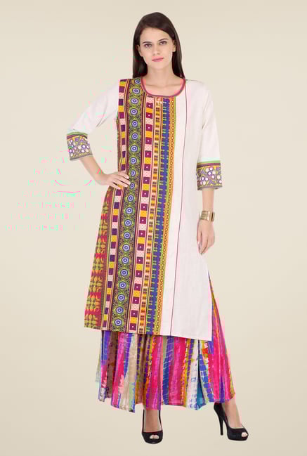 Varanga White Embroidered Kurta With Palazzo Varanga White Embroidered Kurta With Palazzo