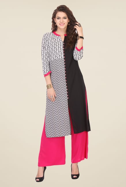 Varanga Black & Pink Printed Kurta With Palazzo Varanga Black & Pink Printed Kurta With Palazzo