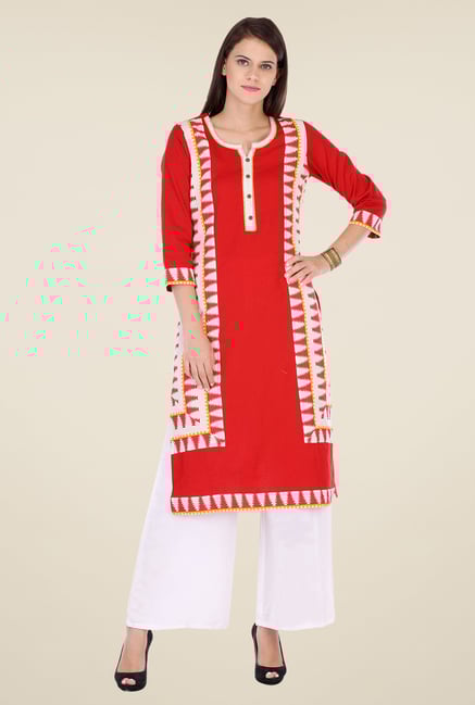 Varanga Red & White Printed Kurta With Palazzo Varanga Red & White Printed Kurta With Palazzo