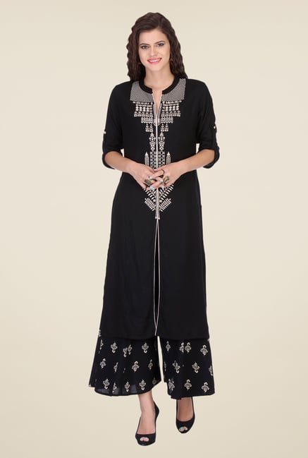Varanga Black Embroidered Kurta With Palazzo Varanga Black Embroidered Kurta With Palazzo