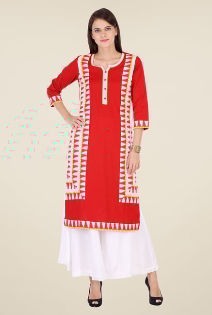 Varanga Red & White Printed Kurta With Palazzo Varanga Red & White Printed Kurta With Palazzo