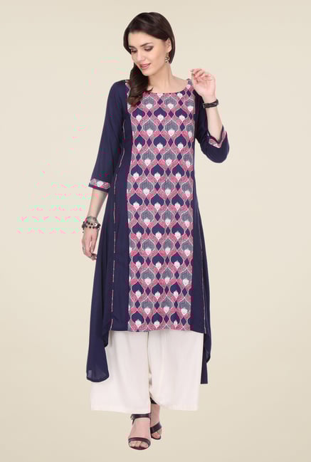 Varanga Navy & White Printed Kurta With Palazzo Varanga Navy & White Printed Kurta With Palazzo