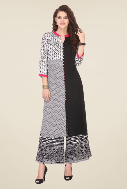 Varanga Black Printed Kurta With Palazzo Varanga Black Printed Kurta With Palazzo