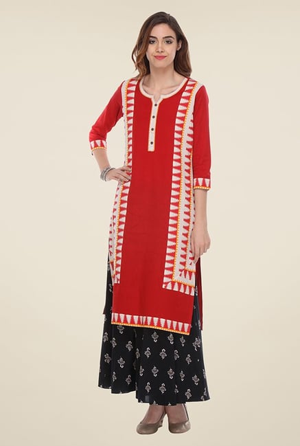 Varanga Red & Black Printed Kurta With Palazzo Varanga Red & Black Printed Kurta With Palazzo