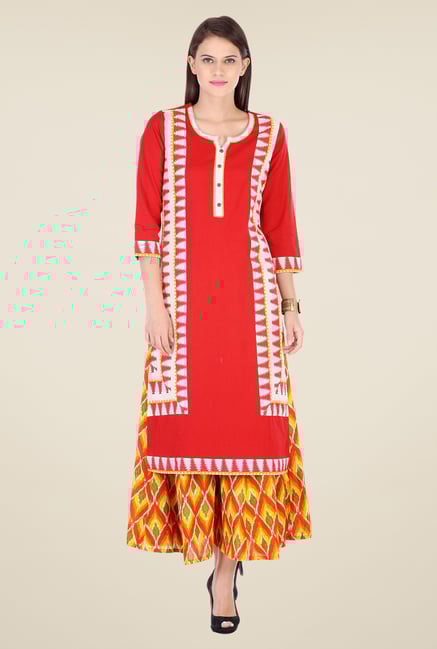 Varanga Red & Yellow Printed Kurta With Palazzo Varanga Red & Yellow Printed Kurta With Palazzo
