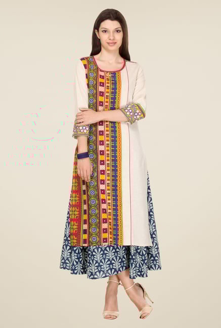 Varanga White & Blue Embroidered Kurta With Palazzo Varanga White & Blue Embroidered Kurta With Palazzo