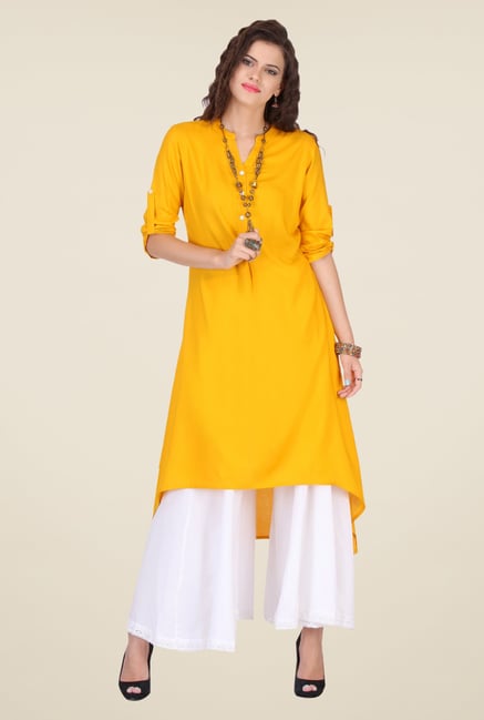 Varanga Yellow & White Solid Kurta With Palazzo Varanga Yellow & White Solid Kurta With Palazzo