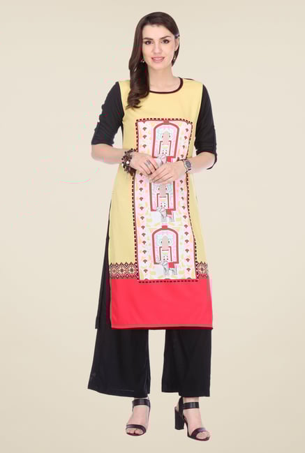 Varanga Yellow & Black Printed Kurta With Palazzo Varanga Yellow & Black Printed Kurta With Palazzo