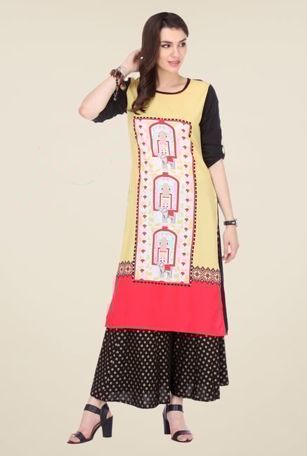 Varanga Yellow & Black Printed Kurta With Palazzo Varanga Yellow & Black Printed Kurta With Palazzo