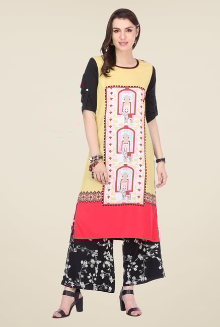 Varanga Yellow & Black Printed Kurta With Palazzo Varanga Yellow & Black Printed Kurta With Palazzo
