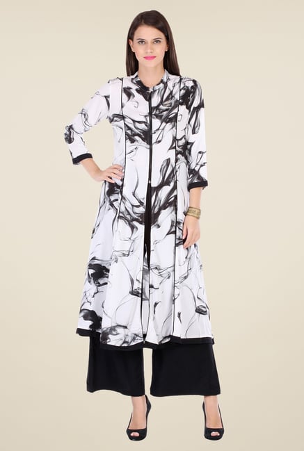 Varanga White & Black Printed Kurta With Palazzo Varanga White & Black Printed Kurta With Palazzo