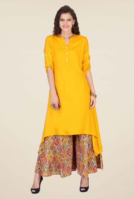 Varanga Yellow Solid Kurta With Palazzo Varanga Yellow Solid Kurta With Palazzo