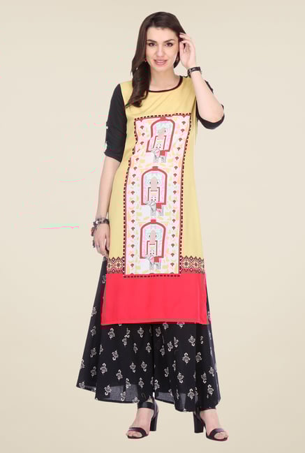 Varanga Yellow & Black Printed Kurta With Palazzo Varanga Yellow & Black Printed Kurta With Palazzo