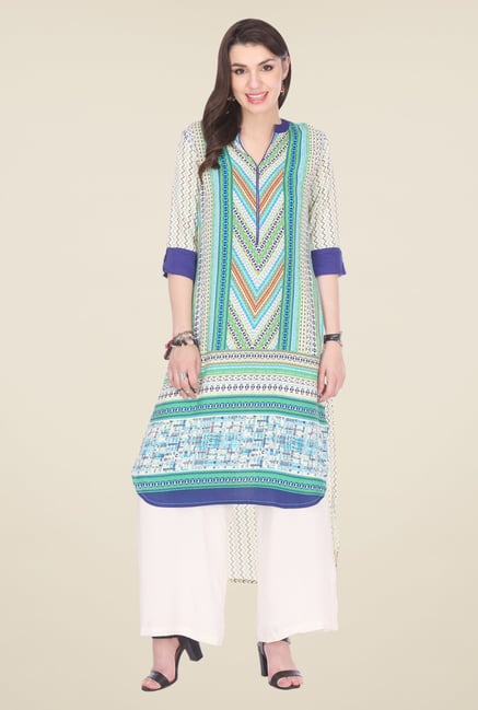 Varanga Blue & White Printed Kurta With Palazzo Varanga Blue & White Printed Kurta With Palazzo