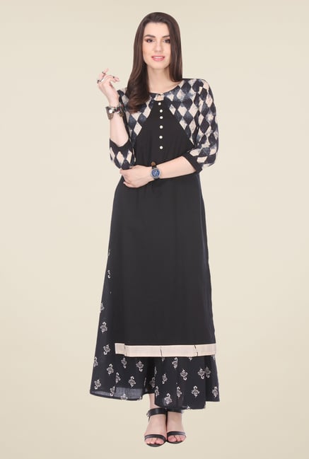 Varanga Black Printed Kurta With Palazzo Varanga Black Printed Kurta With Palazzo