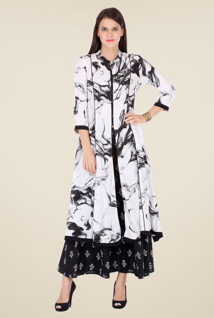 Varanga White & Black Printed Kurta With Palazzo Varanga White & Black Printed Kurta With Palazzo