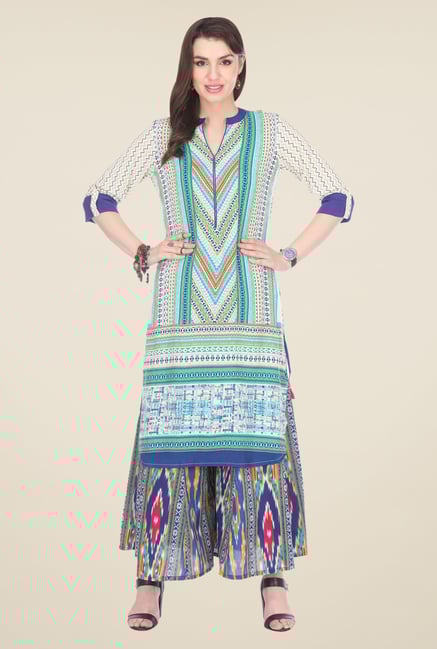Varanga Blue Printed Kurta With Palazzo Varanga Blue Printed Kurta With Palazzo