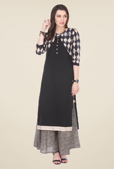 Varanga Black Printed Kurta With Palazzo Varanga Black Printed Kurta With Palazzo
