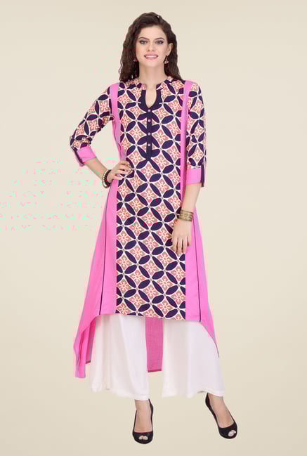 Varanga Pink & White Printed Kurta With Palazzo Varanga Pink & White Printed Kurta With Palazzo